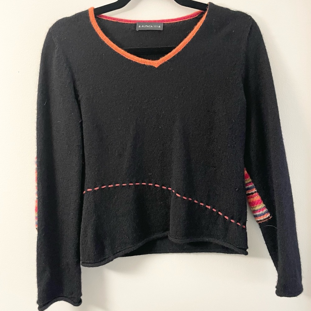 Alpaca 111 Rainbow Stripe Warm Black Knit Sweater